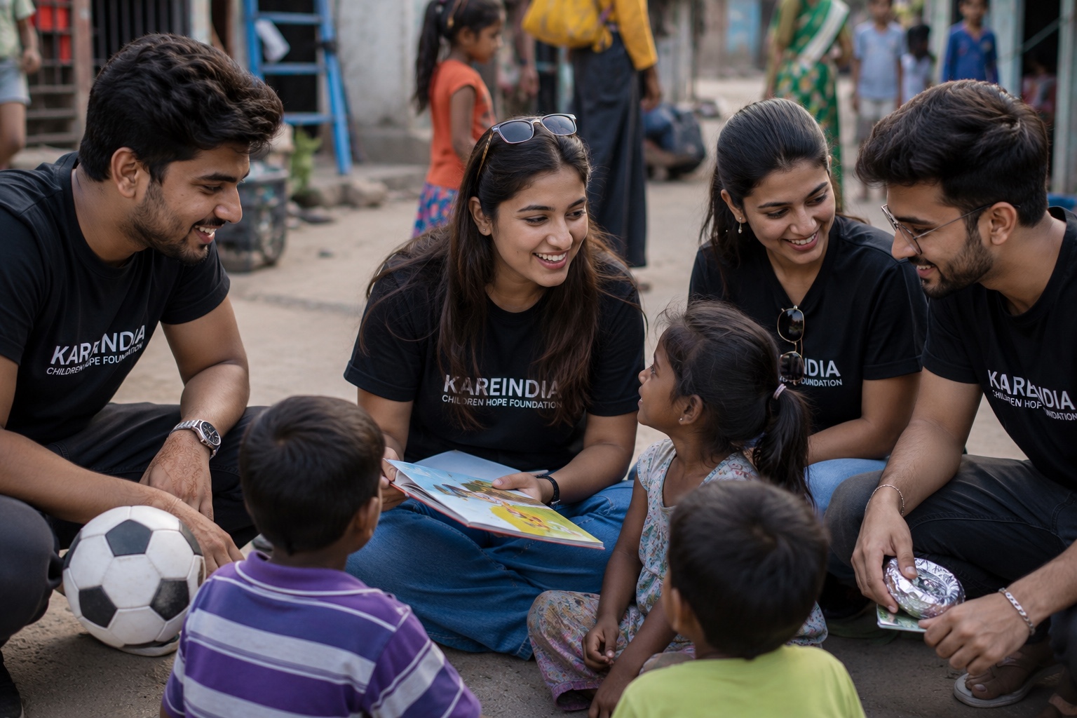KAREINDIA team with children and community members